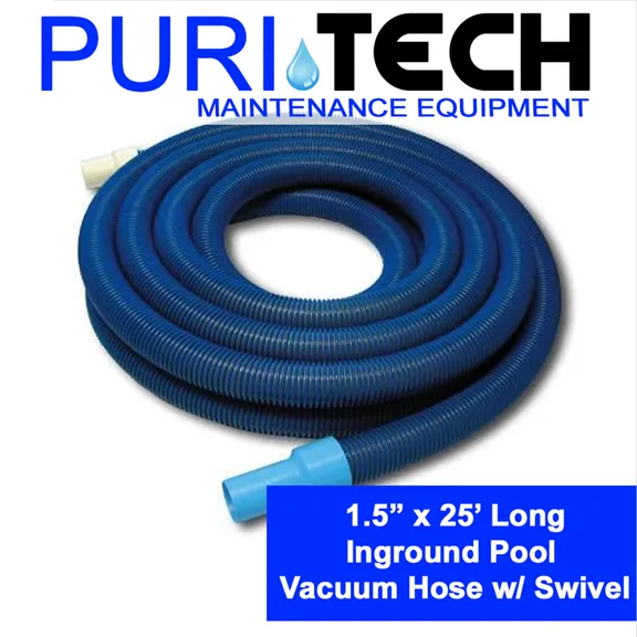 Puri Tech 25 ft Inground Pool Vacuum Hose with Swivel Cuff, 1.5 ft Diameter