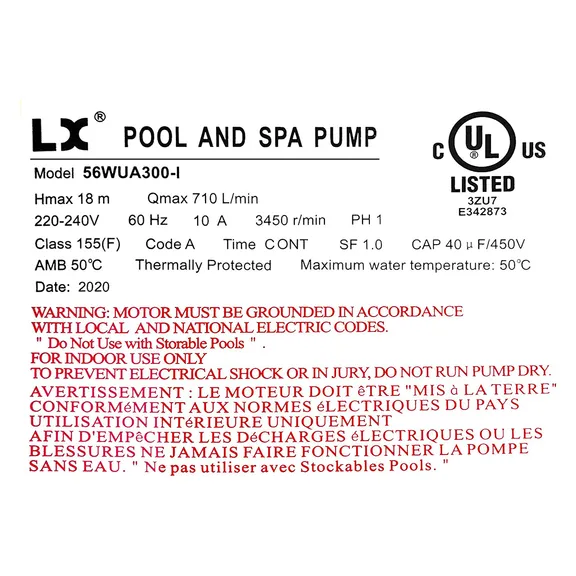 LX 2-Speed Pump with 2" Diameter 230V 10A/3.5A 56WUA300-II