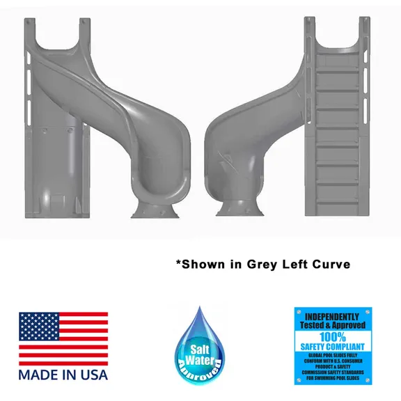 Global Pool Products RIP TIDE Inground Swimming Pool Water Slide Deck Mounted, Right Curve Turn Gray