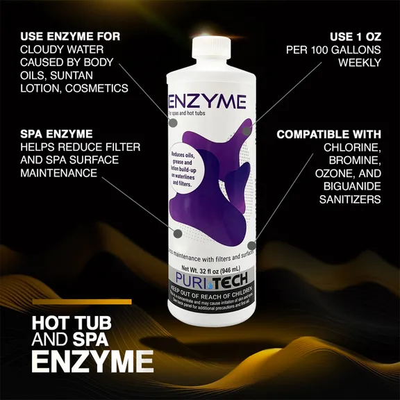 Puri Tech Spa Enzyme Clarifier Reduces Scum Lines and Buildup on Spas and Filters 32oz