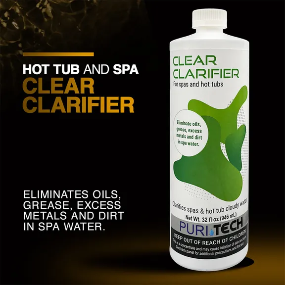Puri Tech Spa Clear 32oz - Water Clarifier for Cloudiness, Dirt, and Foam Elimination, Extends Filter Life