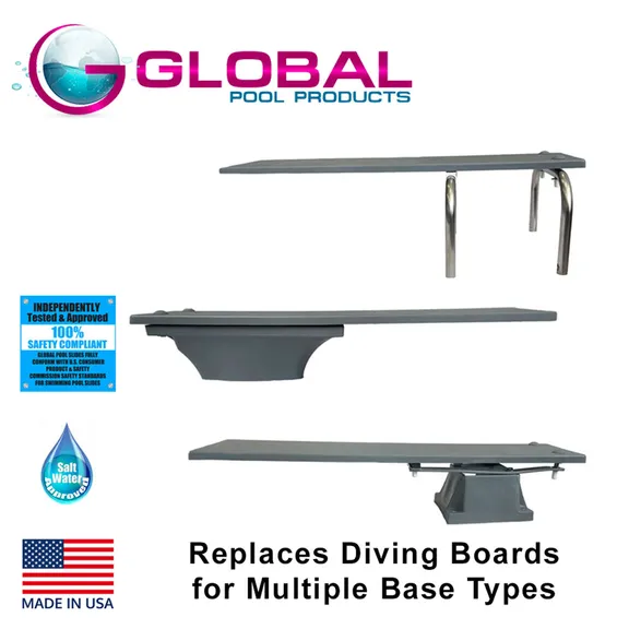 Global Pool Products Replacement 6ft. Diving Board, Gray, for Inground Swimming Pools
