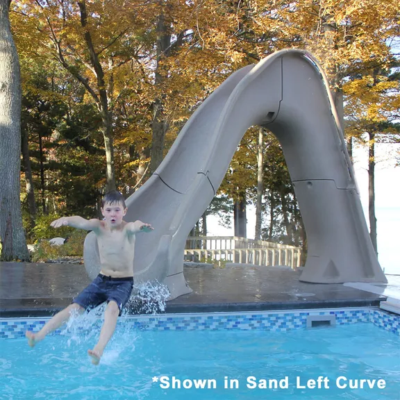 Global Pool Products Tidal Wave Inground Swimming Pool Water Slide Deck Mounted, Right Curve Turn Sand