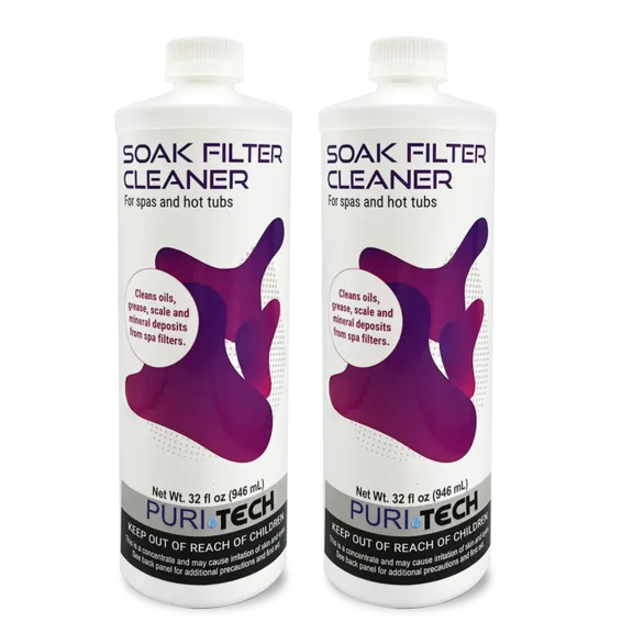 Puri Tech Spa Soak Filter Cleaner Effectively Removes Minerals and Oils from Spa/Hot Tub Filter Cartridges 32oz (Pack of 2)