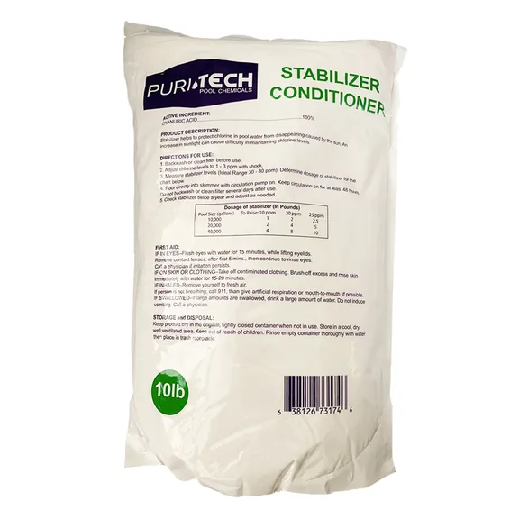 Puri Tech Water Stabilizer Cyanuric Acid Conditioner Swimming Pool UV Protection 40lb – 2 Bags x 20lb
