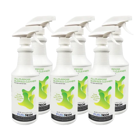 Puri Tech Spa All-Purpose Surface Cleaner for Spas and Hot Tubs, Fast Acting Dirt and Grime Remover 32oz (Pack of 6)