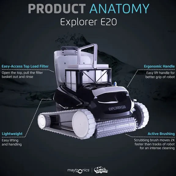 Dolphin Explorer E20 Robotic Cleaner with Caddy and Cover For Pools Up to 33ft