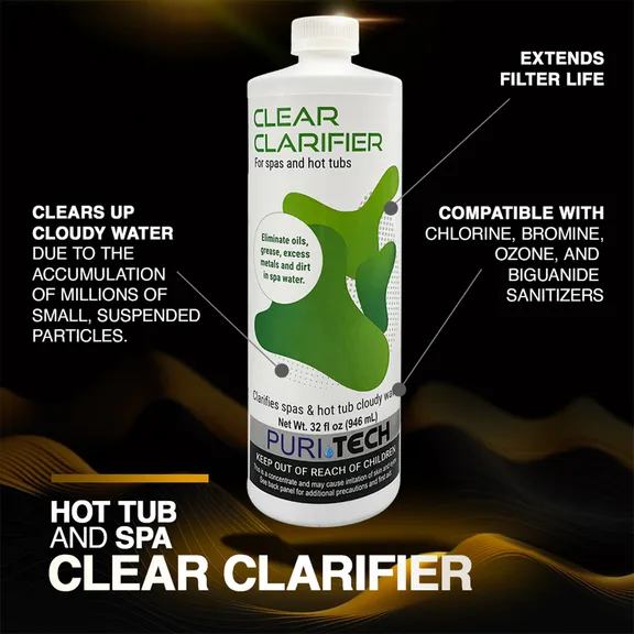 Puri Tech Spa Clear 32oz - Water Clarifier for Cloudiness, Dirt, and Foam Elimination, Extends Filter Life