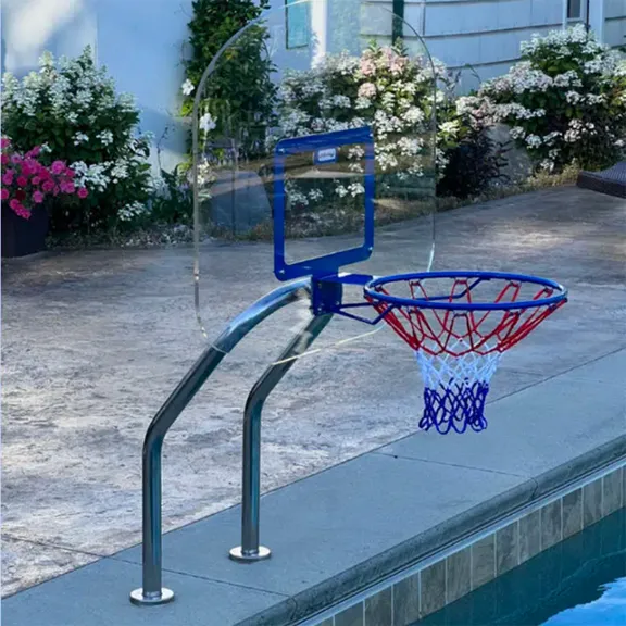 Global Pool Products X2 Basketball and Volleyball Pool Game - Set Includes 20" Net and Ball Stainless Steel Polished - No Anchor GPP-X2VB20-SS