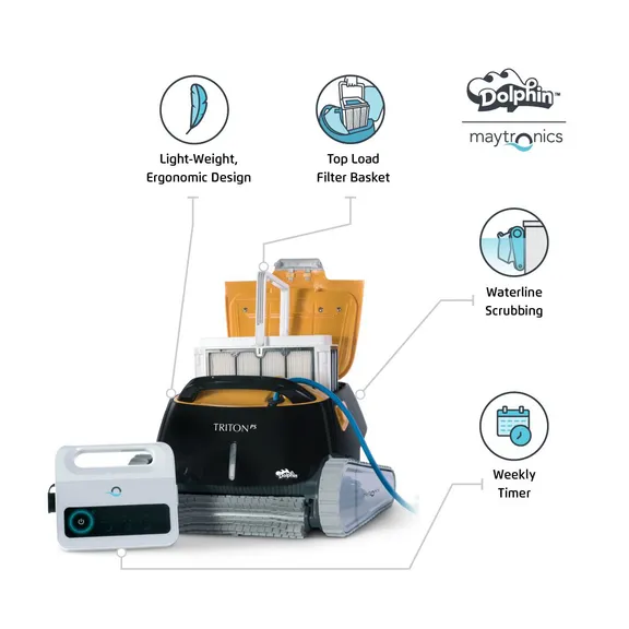 Dolphin Triton PS Inground Robotic Pool Vacuum Cleaner, with Powerstream, Upgraded Swivel, Caddy and Cover