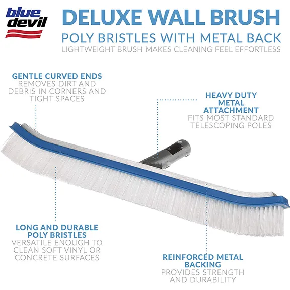 Blue Devil Deluxe All Metal Pool Brush Nylon Bristle 18" Strong B3518