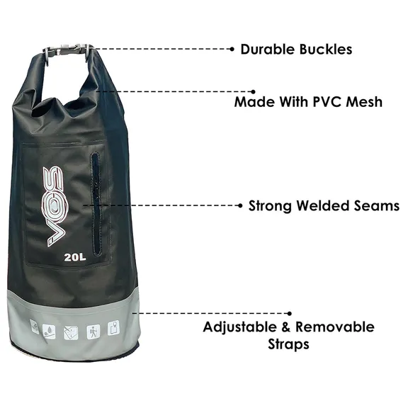 VOS Waterproof Premium Dry Bag 20L, Black