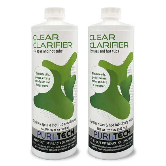 Puri Tech Spa Clear Water Clarifier Twin Pack - Eliminates Dirt, Cloudiness, and Foam - Extends Filter Life, 32oz Each