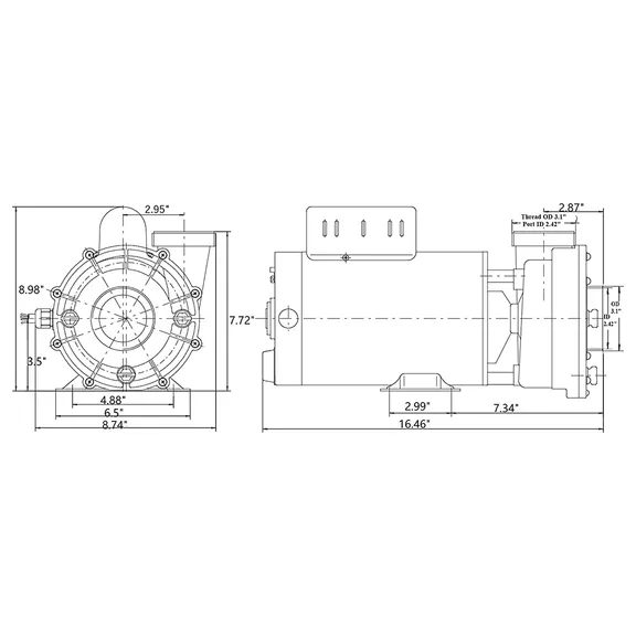 LX 2-Speed, Baseless Pump, 2” Diameter 4.0HP, 230V, 12A, 4.0HP 56WUA400-II