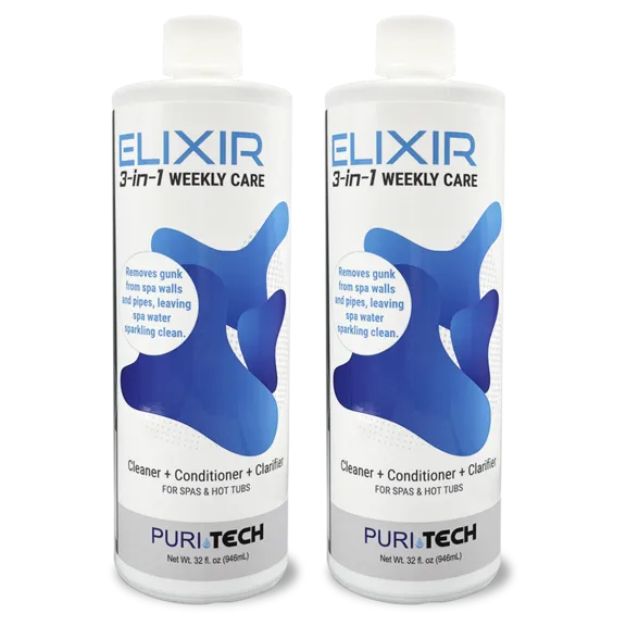 Puri Tech Spa Elixir 3-in-1 Weekly Care Hot Tub and Spa Cleaner, Conditioner, Clarifier for Wall and Pipes 32oz (Pack of 2)