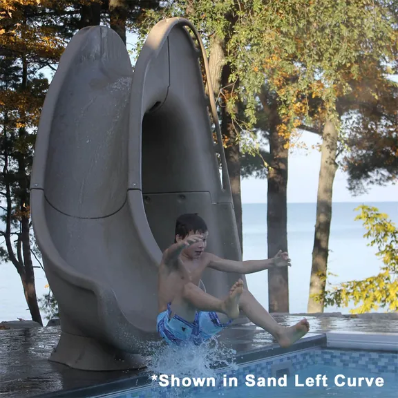 Global Pool Products Tidal Wave Inground Swimming Pool Water Slide Deck Mounted, Right Curve Turn Sand