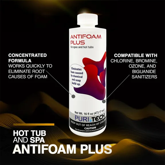Puri Tech Spa Concentrated Anti-Foam Plus, All-Purpose Surface Cleaner Fast-Acting Formula for Spa and Hot Tub Dirt and Grime 16oz (Pack of 4)