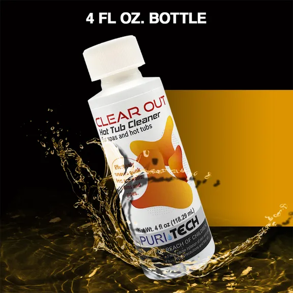 Puri Tech Clear Out 4oz Hot Tub Cleaner Removes Gunk from Spa Walls, Drains, and Pipes