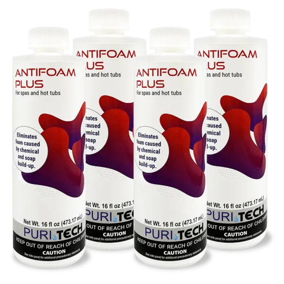Puri Tech Spa Concentrated Anti-Foam Plus, All-Purpose Surface Cleaner Fast-Acting Formula for Spa and Hot Tub Dirt and Grime 16oz (Pack of 4)