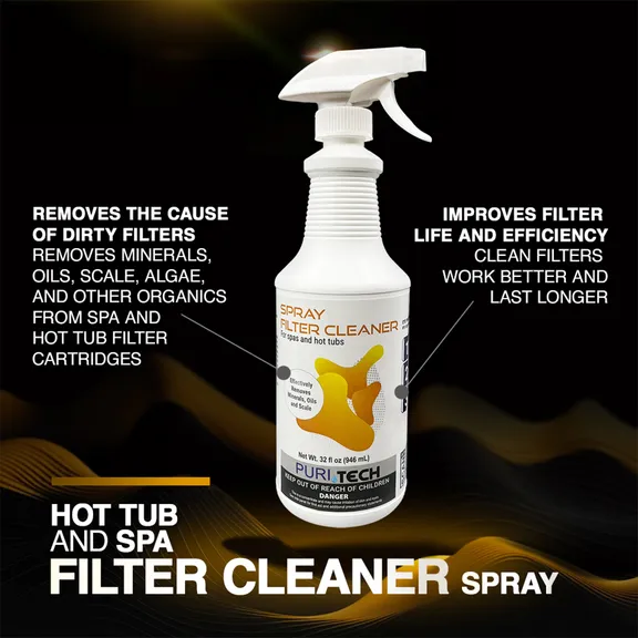 Puri Tech Spa and Hot Tub Filter Cartridges Cleaner Spray, 2 Pack, 32oz - Efficiently Removes Minerals and Oils