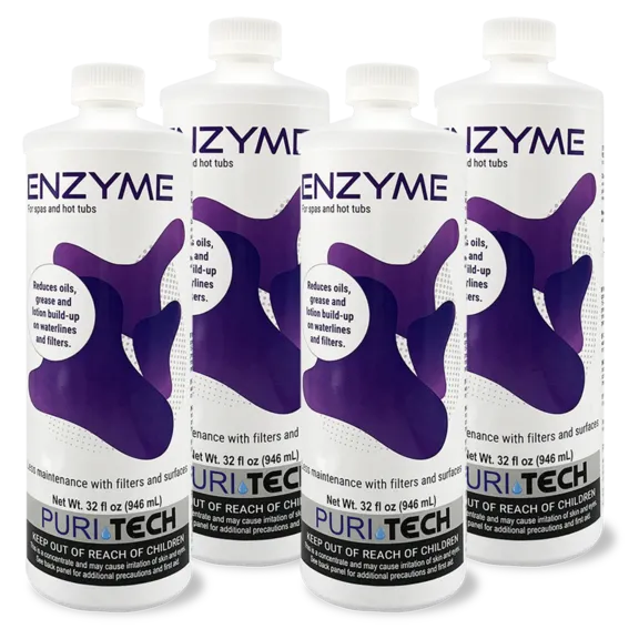 Puri Tech Spa Enzyme Clarifier Reduces Scum Lines and Buildup on Spas and Filters, 32oz (Pack of 4)