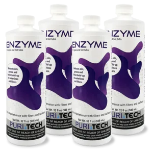 Puri Tech Spa Enzyme Clarifier Reduces Scum Lines and Buildup on Spas and Filters, 32oz (Pack of 4)