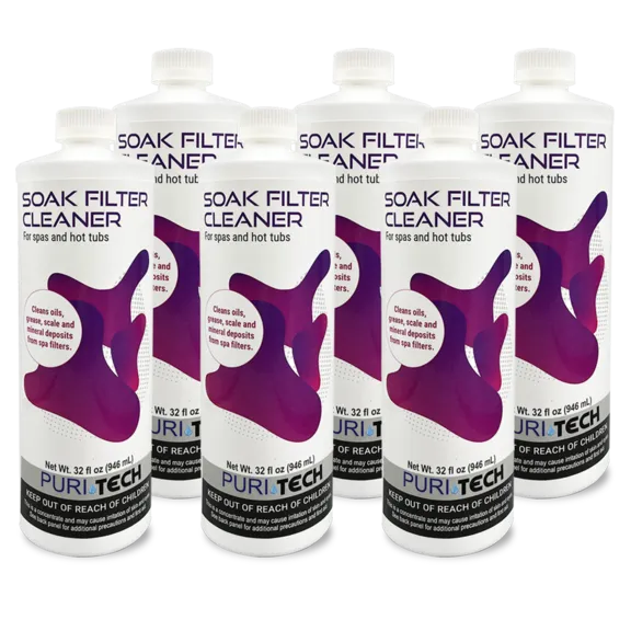 Puri Tech Spa Soak Filter Cleaner Effectively Removes Minerals and Oils from Spa/Hot Tub Filter Cartridges 32oz (Pack of 6)