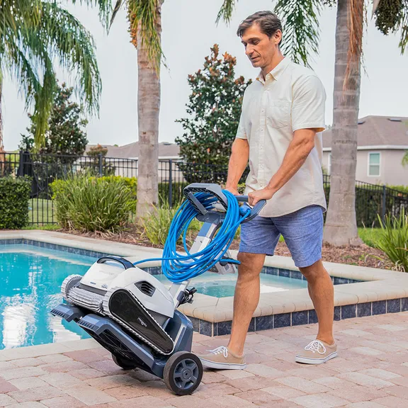 Maytronics Dolphin Explorer E50 Automatic Robotic Pool Cleaner and Universal Caddy Set