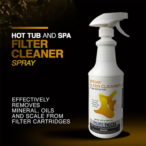 Puri Tech Spa and Hot Tub Filter Cartridges Cleaner Spray, 2 Pack, 32oz - Efficiently Removes Minerals and Oils