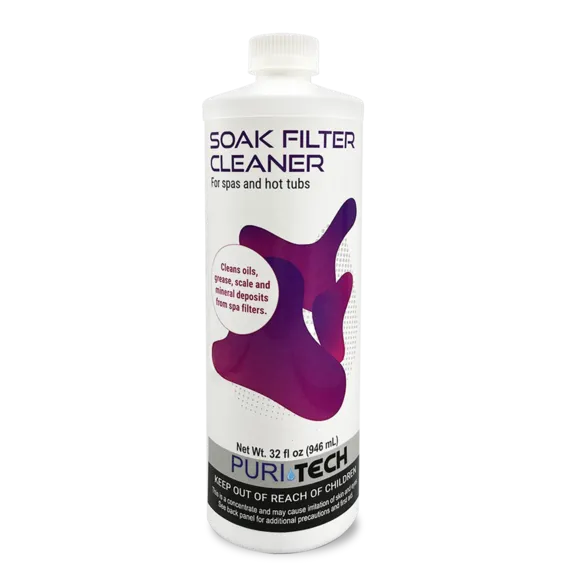 Puri Tech 32oz Spa Soak Filter Cleaner - Effectively Removes Minerals, Oils, Scale, Algae from Spa and Hot Tub Filters