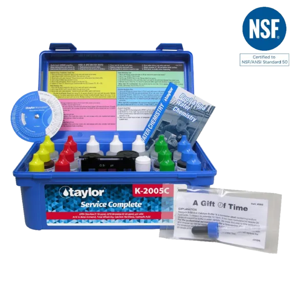 Taylor Technologies Service Complete kit for Chlorine/Bromine, pH, Alkalinity, Hardness, CYA - 2 oz bottles