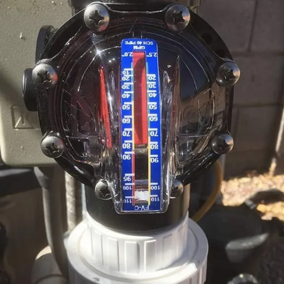 Control FlowVis 2 x 2.5" Complete Pool Flow Meter and Check Valve. Scale in GPM
