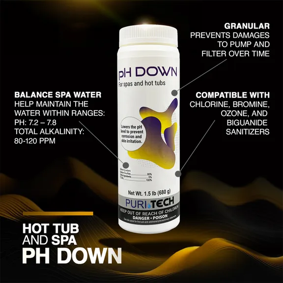 Puri Tech Spa 2-Pack pH Down - Increases Sanitizer Effectiveness and Lowers pH, Alkalinity in Spa Water, 1.5lbs