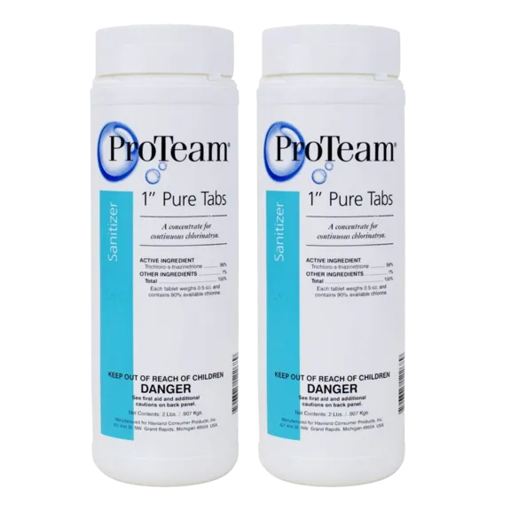 ProTeam 1" Pure Tabs Chlorine Tablets for Swimming Pools and Spas, 2-Pack, 2lb.