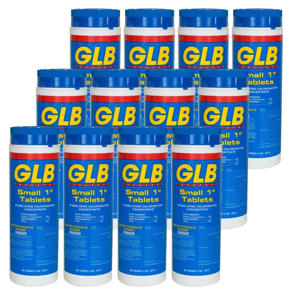 GLB 1-Inch Small Chlorine Tablets for Pools, 2lb (Pack of 12)
