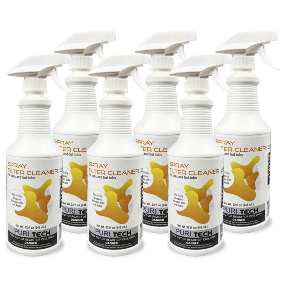 Puri Tech 6 Pack Spa Spray Filter Cleaner - Effectively Removes Minerals and Oils from Spa and Hot Tub Filters, 32oz each