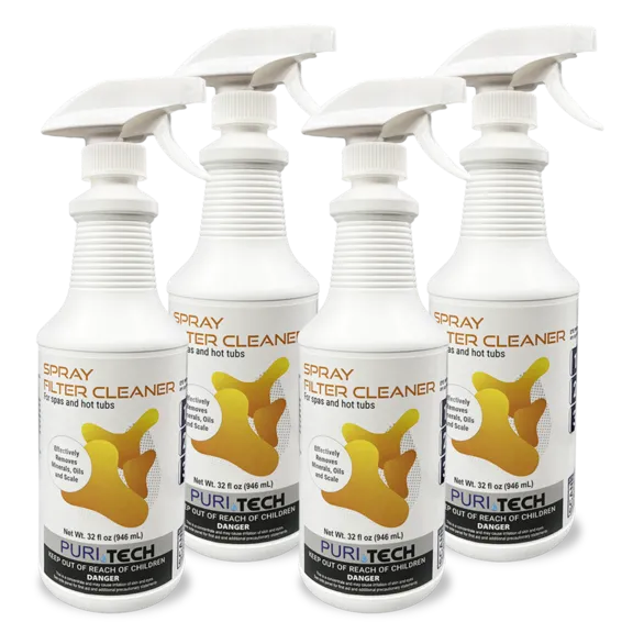 Puri Tech 4-Pack Spa Spray Filter Cleaner, 32oz - Effectively Removes Minerals and Oils from Spa and Hot Tub Filters
