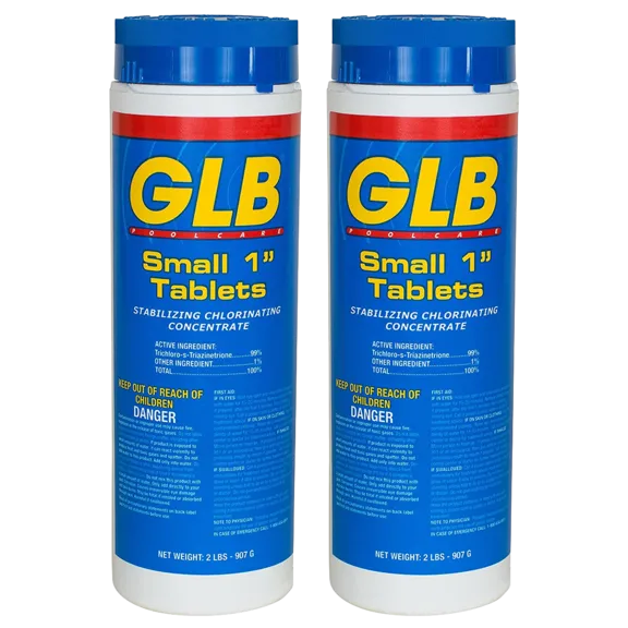 GLB 1-Inch Small Chlorine Tablets for Pools, 2lb (Pack of 2)