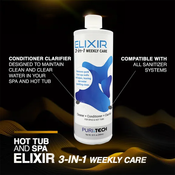 Puri Tech Spa Elixir 3-in-1 Weekly Care Hot Tub and Spa Cleaner, Conditioner, Clarifier for Wall and Pipes 32oz