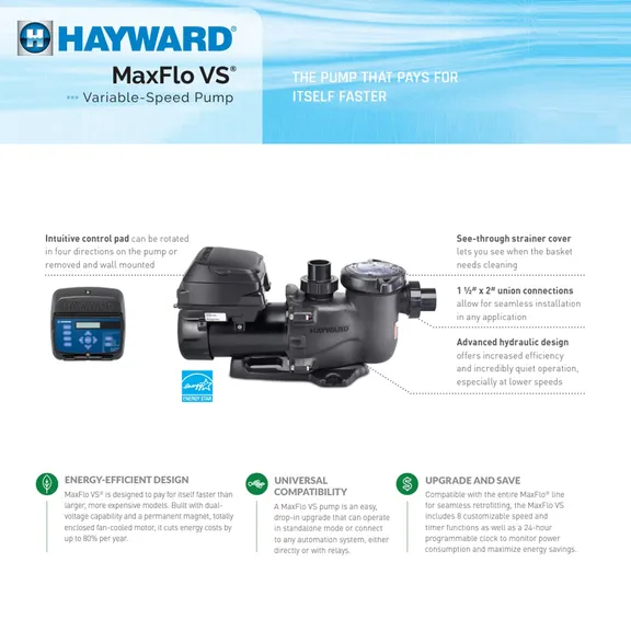 Hayward MaxFlo Pool Pump, Variable Speed, VS, 1.65HP