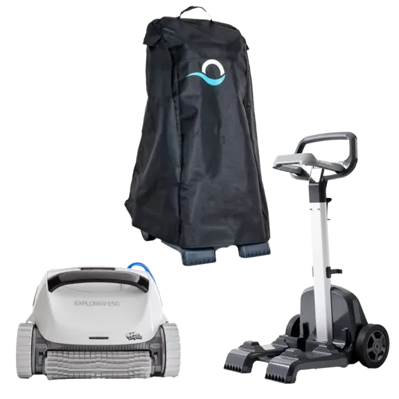 Maytronics Dolphin Explorer E50 Automatic Robotic Pool Cleaner with Universal Caddy