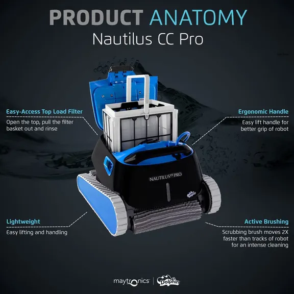Dolphin Nautilus Pro Wi-Fi Controlled Robotic Pool Vacuum Cleaner with Caddy