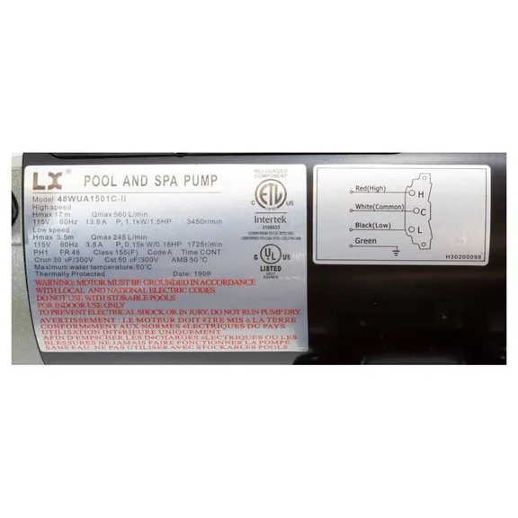 LX 2-Speed Pump with 2" Fittings, 1.5HP, 115V 13.8A / 3.8A 48WUA1501C-II